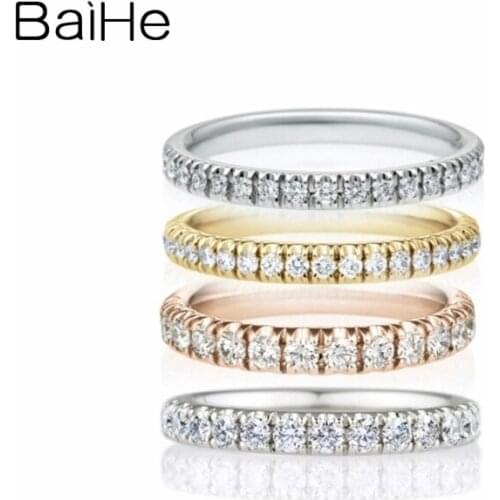 BAIHE Solid 14K Yellow Gold Total 0.52ct H/SI Round Natural Diamonds Engagement Ring Wedding Band Trendy Fine Jewelry Gift Ring