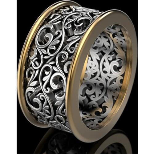 Huitan Carved Fine Pattern Women Band Rings Punk Vintage Party Finger Accessories Metallic Style Personality Female Ring Jewelry