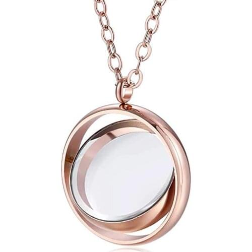 10pcs 30mm Rose Gold Stainless Steel Rotatable Custom Floating Glass Round Locket Necklace with Reading Glass Without Chain