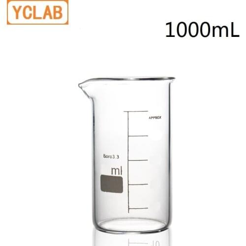YCLAB 1000mL Beaker Tall Form 1L Borosilicate 3.3 Glass with Graduation and Spout Measuring Cup Laboratory Chemistry Equipment