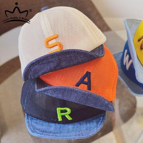 Baby Mesh Hat Cap Summer Embroidered Letter Baby Boy Baseball Cap Soft Brim Patchwork Denim Children Sun Hat