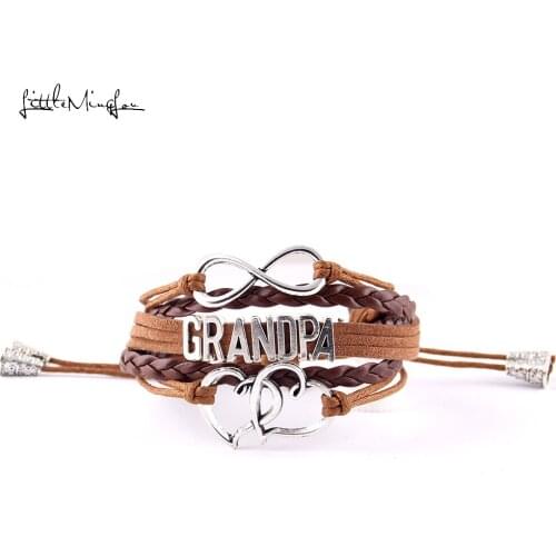 Little MingLou Infinity charm Grandpa bracelet heart charm leather adjustable strap tassels men women bracelets & bangles