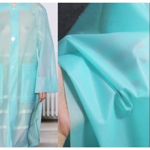 Frosted light blue eco-friendly plastic translucent fabric, leather texture, waterproof fashion fabric