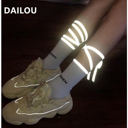 Reflective bandage cute in tube socks women hip-hop street personality trend short socks fluorescent ins funny cross socks gifts