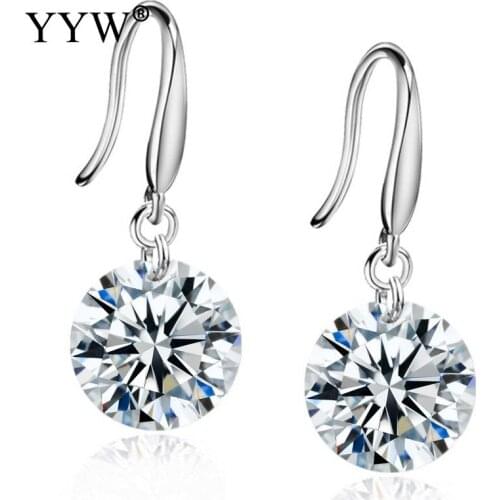 Fashion Brass Drop Earring Dangle Earrings Tibetan Jewelry Silver Color Plated For Woman With Cubic Zirconia 9mm Sold By Pair