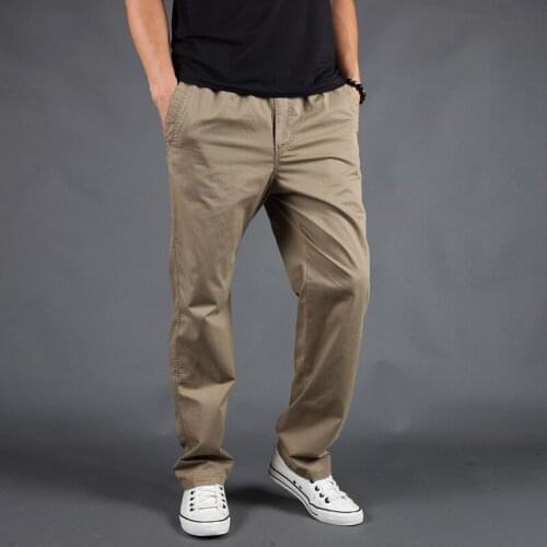 Fashion Mens Loose Wide Cargo Military Pants Straight Light Men Casual Cotton Pants Boys Elastic Waist Trousers Plus Size S-4XL