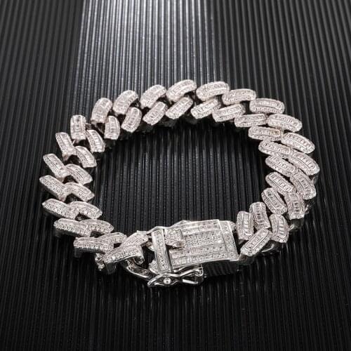 D&Z 7-8 inch Hip Hop Iced Out Prong Paved CZ Bracelets For Mens Miami Cuban Link Chain Pulseira Masculina