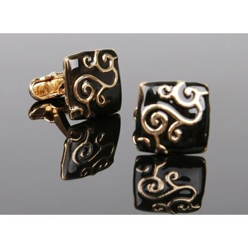 Mans Cufflinks Fashion French Shirts Cuff Buttons Retro Pattern Gold Black Square Cuff Links Mens Jewelry Gifts