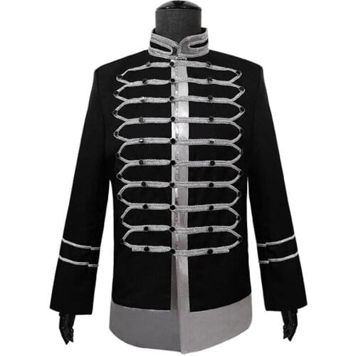 Cosplay Costume Men Prince Cospage Costume Jacket Medieval 18th Century Halloween Cosplay Noble Retro Jacket Black White Tops