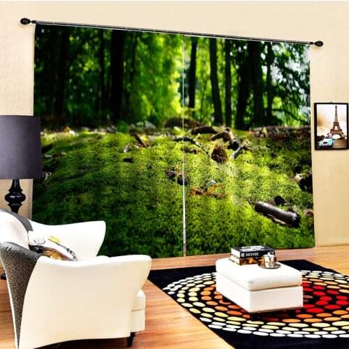 Custom green curtains nature scenery print 3D Blackout Curtains For Living room Bedding room Drapes Cotinas
