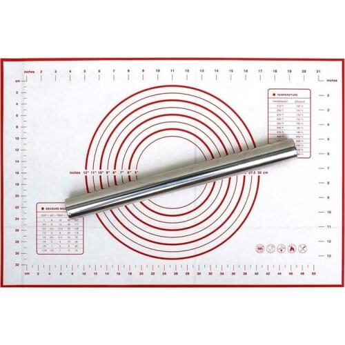 New Stainless Steel Rolling Pin & Mat,Silicone Non Slip/Non Stick Pastry Mat with Measurements,for Dough,Pizza, Cookies,Pie