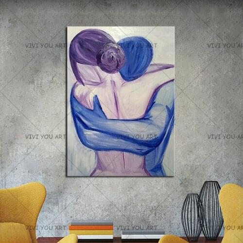 Newest Hand painted Abstract Nude Oil Painting on Canvas Handmade Hug Couple Figure Paintings Large Modern Living Room Decor