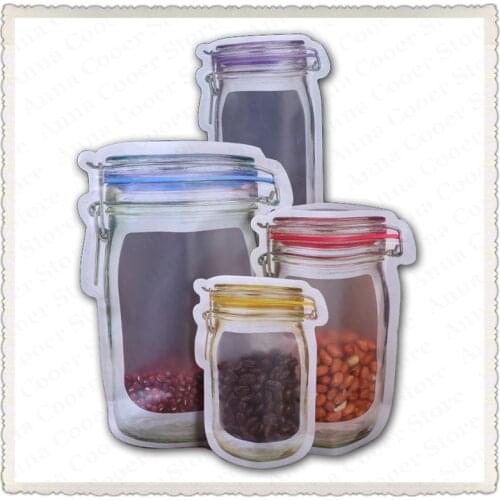 New Style Reusable Mason Jar Bottles Bags Nuts Candy Cookies Bag Seal Fresh Food Storage Bag Snacks Sealed Kitchen Organizer