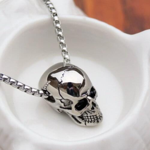 Punk Trendy Skull Men Necklace Stainless Steel Long Chain Necklaces for Men Boys Hip Hop Halloween Jewelry Boyfriend Gifts Hot