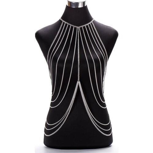 Sexy Bikini Chainmail Tops Harness Bra Body Chest Chain Gold Color Body Jewelry Boho Necklace Girls Gift BY163