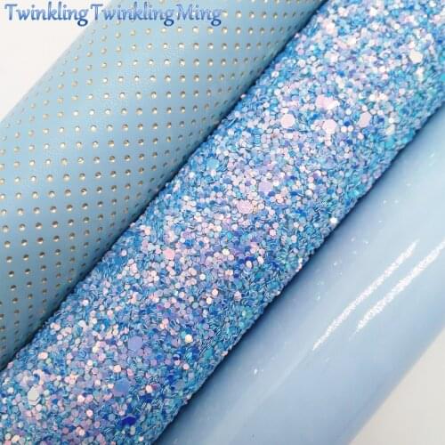 BLUE Glitter Fabric, Chunky Glitter Leather Sheets, Litchi Faux Leather Fabric For Bows A4 Size 8"x11" Twinkling Ming XM139