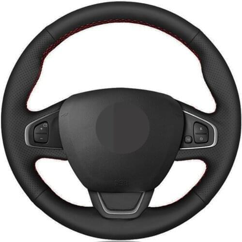 Car Steering Wheel Cover Hand-stitched Black Genuine Leather For Renault Clio 4 (IV) Kaptur Captur 2016-2019