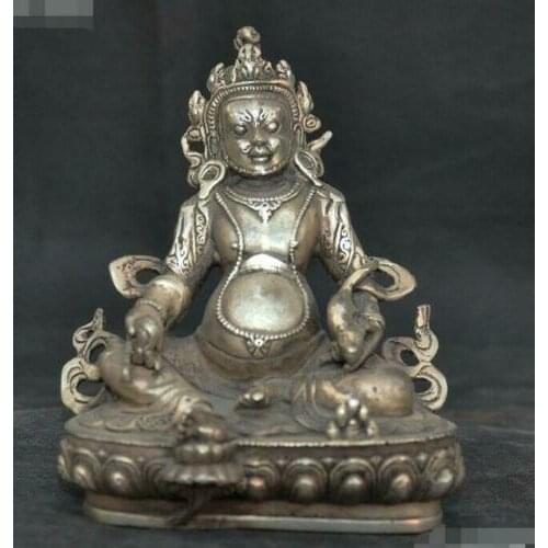 Old Tibetan buddhism Fane silver Mouse Yellow Jambhala Wealth God buddha statue