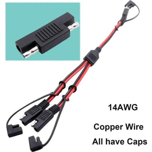 14AWG Solar Quick Connect Battery Extension SAE DC Power Automotive Connector Cable Y 1 to 2 SAE Splitter Cord with Dust Caps
