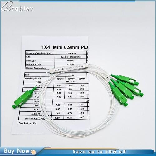 High Quality 10pcs/Lot PLC 1x4 SC/APC SM 0.9mm Steel Tube FTTH Fiber Optic PLC Splitter 1m SC APC Connector