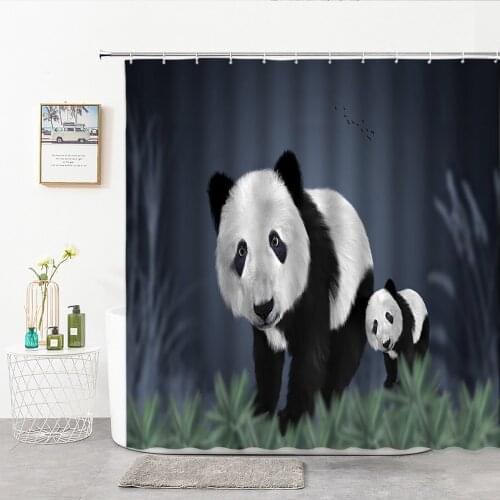 Shower Curtains Polyester Fabric Cute Cartoon Animal Panda Elephant Bath Curtain Bathtub Screen With Hook Home Decor Bath Screen