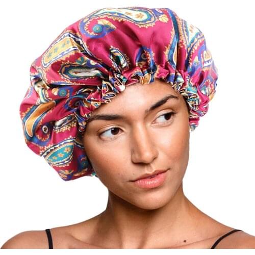 6 Styles Shower Caps for Women Ladies Sleeping Cap Beauty Printed Satin Silk Bonnet Sleeping Head Cover Soft Hat Dropshipping