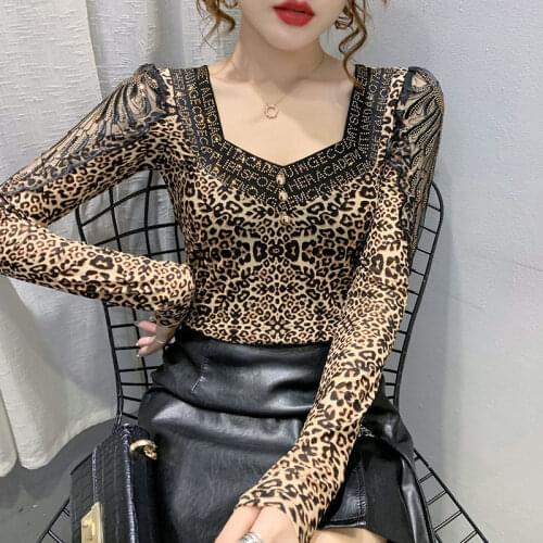 2021 spring new Korean fashion heavy craft hot drill lace long sleeve female temperament t-shirt jacket bottoming shirt female