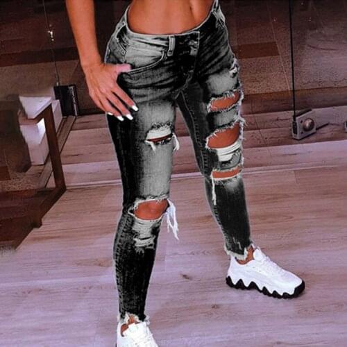 2021 Sexy Drawstring Denim Jeans Women Ripped Hole Stretch Jean Slim High Waist Ladies Full Length Pencil Pants