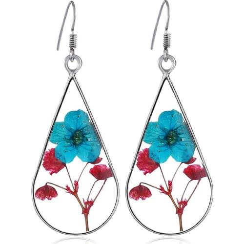 8Seasons New Fashion Handmade Epoxy Resin Dried Flower Drop Earrings For Women Party Club Elegant Ladies Dangle Earrings Jewelry