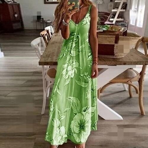 S-8XL Women Maxi Dress Summer Casual Sexy Boho Printed Long Dresses Sleeveless V Neck Ladies Dress Loose Vestido