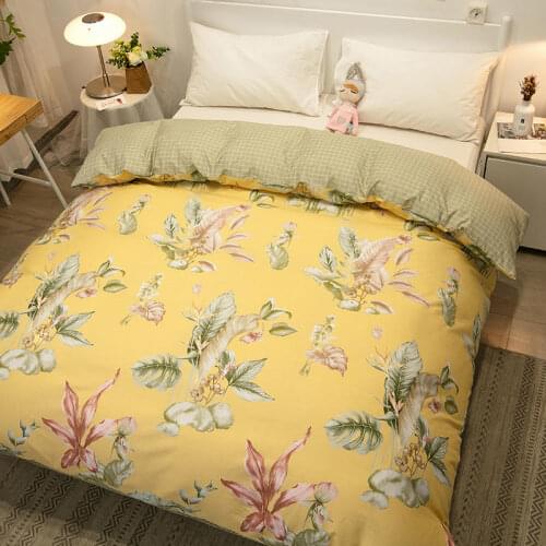 1pc Double Duvets Cover Cotton Yellow Color Flowers Pattern Quilt Cover For Girl Housse De Couette Queen Size Comforter Cover