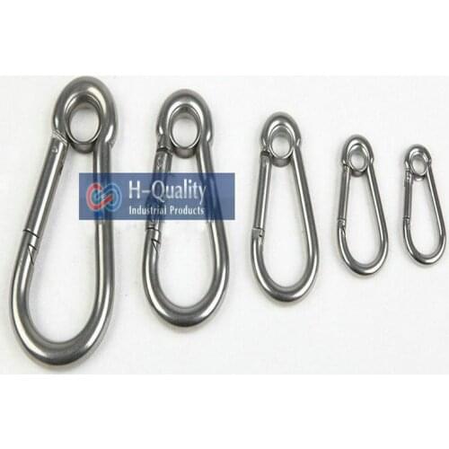 10PCS/LOT M8X80MM Stainless Steel 304 Carabiner Spring DIN5299C Snap Hooks with eyelet