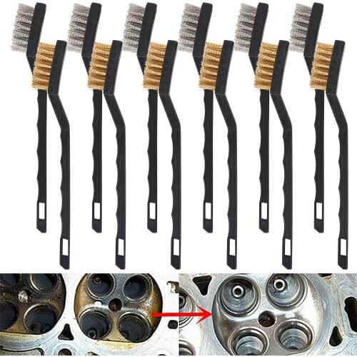 12Pcs Wire Brush Kitchen Cleaning Supplies Rust Remover Brush Tool Stainless Steel+Brass Copper Wire Polishing Brush Cleaner Kit