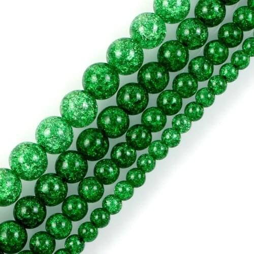 15"Strand Green Round Cracked Crystal Stone Beads Loose Spacer Beads For Jewelry Making Bracelet Neck 6-12mm