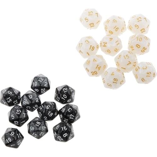 20pcs Polyhedral D10 D20 Dice 10mm for Dungeons and Dragons Gaming Toy Black&White
