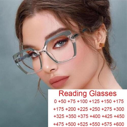 2021 Summer Fashion Square Reading Glasses Women TR90 Clear Green Eyeglasses Frame UV400 Female Hyperopia Blue Light Glasses