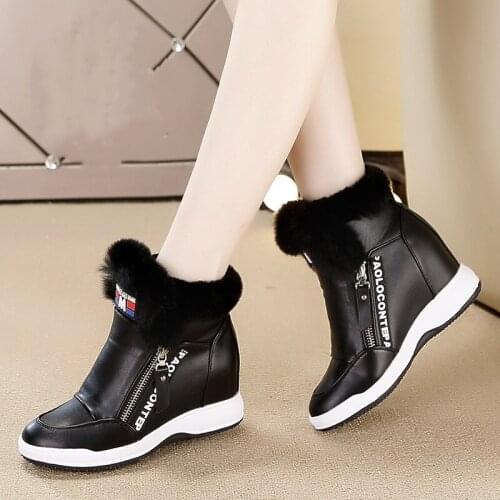 2021 Fashion Women Casual Shoes Winter Platform Wedge Ankle Boots Height Increasing Flock Sneakers Warm Fur Zipper Snow Boots