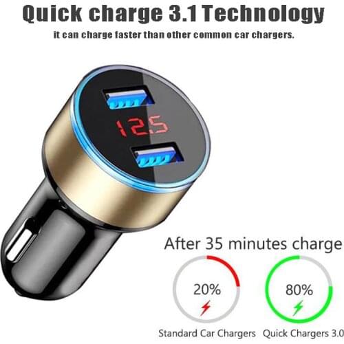 50 PCS Wholesale Universal Dual USB Car Charger Adapter 3.1A With LED Display Auto Vehicle Phone Car-Charger For Phone/Tablet