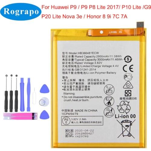 Original Full 3000mAh HB366481ECW Phone Battery For Huawei P9 P20 Lite P10 Lite P8 Lite 2017 Nove 3E Honor 7C 7A 9i 5c 8 9 Lite