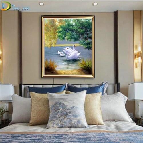 American Style Swan Lake 5D DIY Diamond Painting Square Round Diamond Embroidery Landscape Sale Semi Finished Resin Pictures