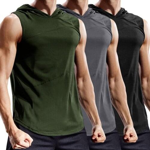 Home&Nest Mens O-NeckFitness Muscle Solid Casual Sleeveless Hooded Bodybuilding Tight-drying Tops Sports Mens Blouse Summer
