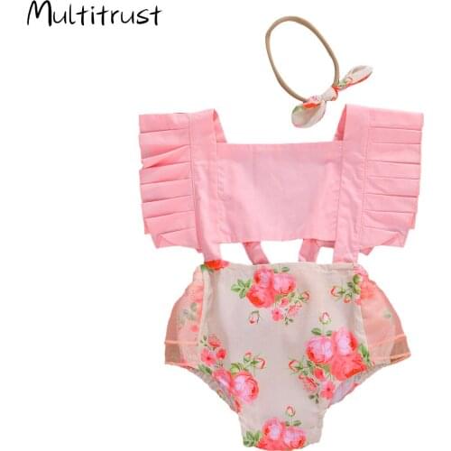 2020 Floral Bodysuits Newborn Baby Girl Bodysuits Jumpsuit Clothes Summer Infant Baby Girls Hollow Patchwork Jumpsuit Outfit Set