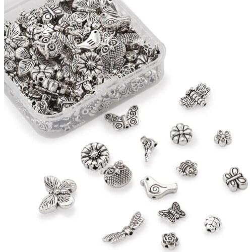 1box Tibetan Style Alloy Beads Butterfly/Owl/Dragonfly/Flower shape Spacer Bead for Jewelry Making DIY Bracelet pendant Decor