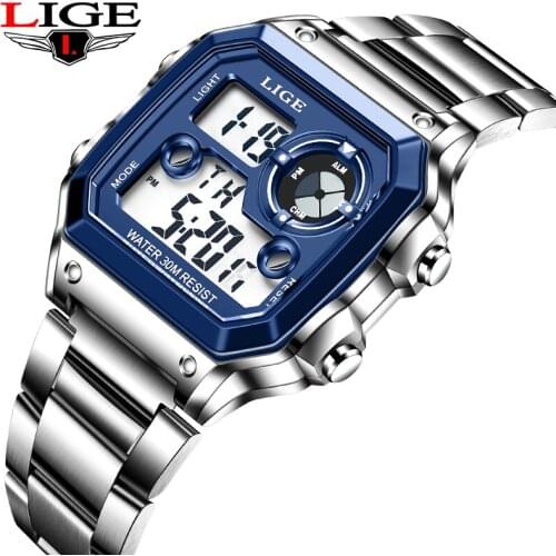 2021 LIGE New Fashion Electronic Watch Men Sport Waterproof Date Alarm Wristwatch Mens Watches Top Brand Luxury Chronograph+Box