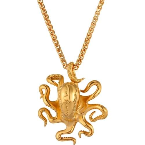 Collare Octopus Anime Pendant Men Gold/Black Color Wholesale Hippie Jewelry 316L Stainless Steel Animal Necklace Women P099