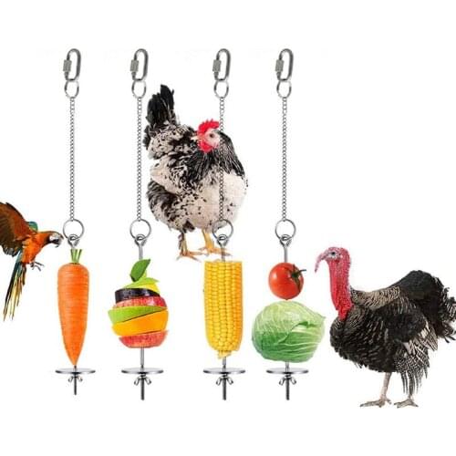Pet Parrots Toy Birds Food Holder for Bird and Chicken Support Stainless Steel Fruit Spear Stick Meat Fruit Vegetable Skewer