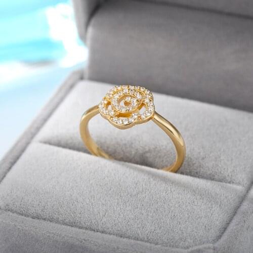 Delicate Flower Heart Pearl gold Color Rings For Women Wedding Party Jewelry Gift To Girlfriend