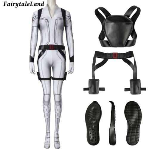 Halloween Natasha Printing Jumpsuit Sexy Natalia Bodysuit Superheroine Battle Armor Oufit Shoes Widow White Suit