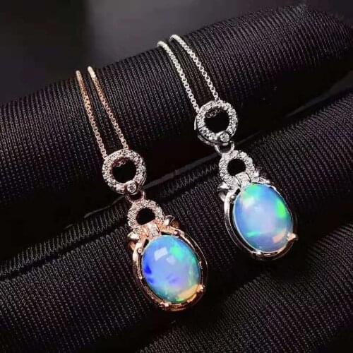 100% NATURAL ETHIOPIAN WELO FIRE OPAL 925 silver Ring Pendant Set 7x9mm