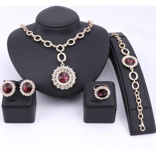 Luxury Austrian Crystal Jewelry Sets For Women Fashion Jewellery Gold Color Bridal Wedding Necklace Earrings Ring Jewelry Sets